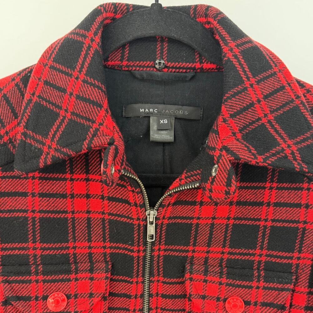 Marc Jacobs Women's Wool Zippered Jacket Buffalo Plaid Red Size XS Y2K Vintage - Picture 2 of 14